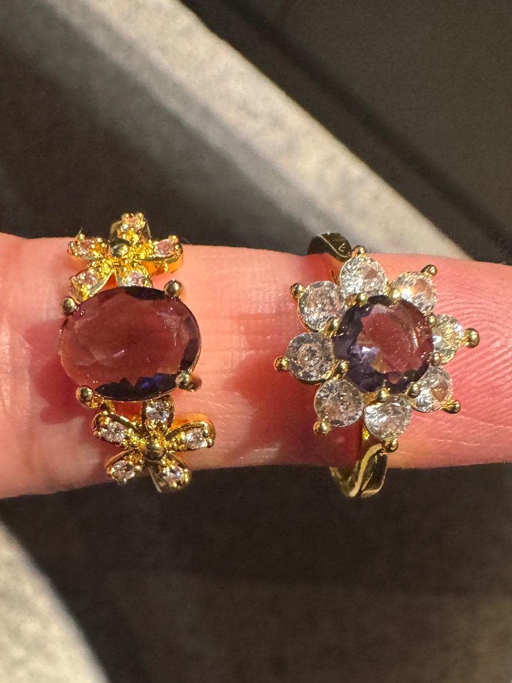 2 Rings Floral purple Style Ring with Purple Center